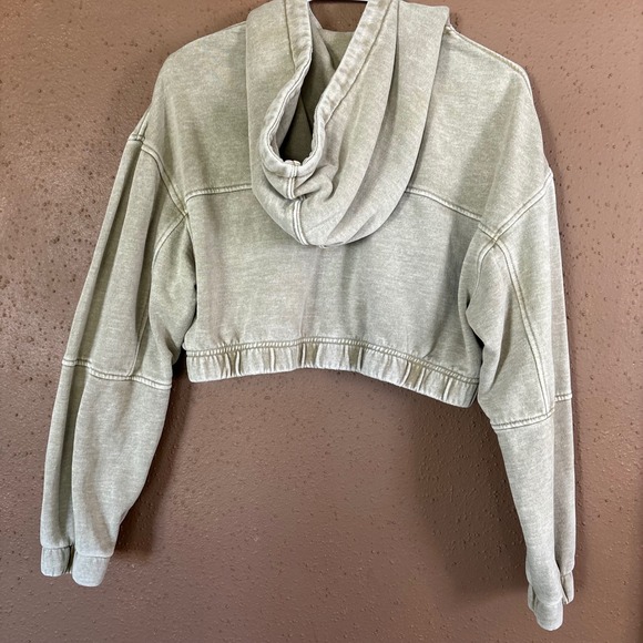 Urban Outfitters Acid Wash Cropped Zip Up Hoodie Tan Khaki Utility Jacket Small - Picture 5 of 12